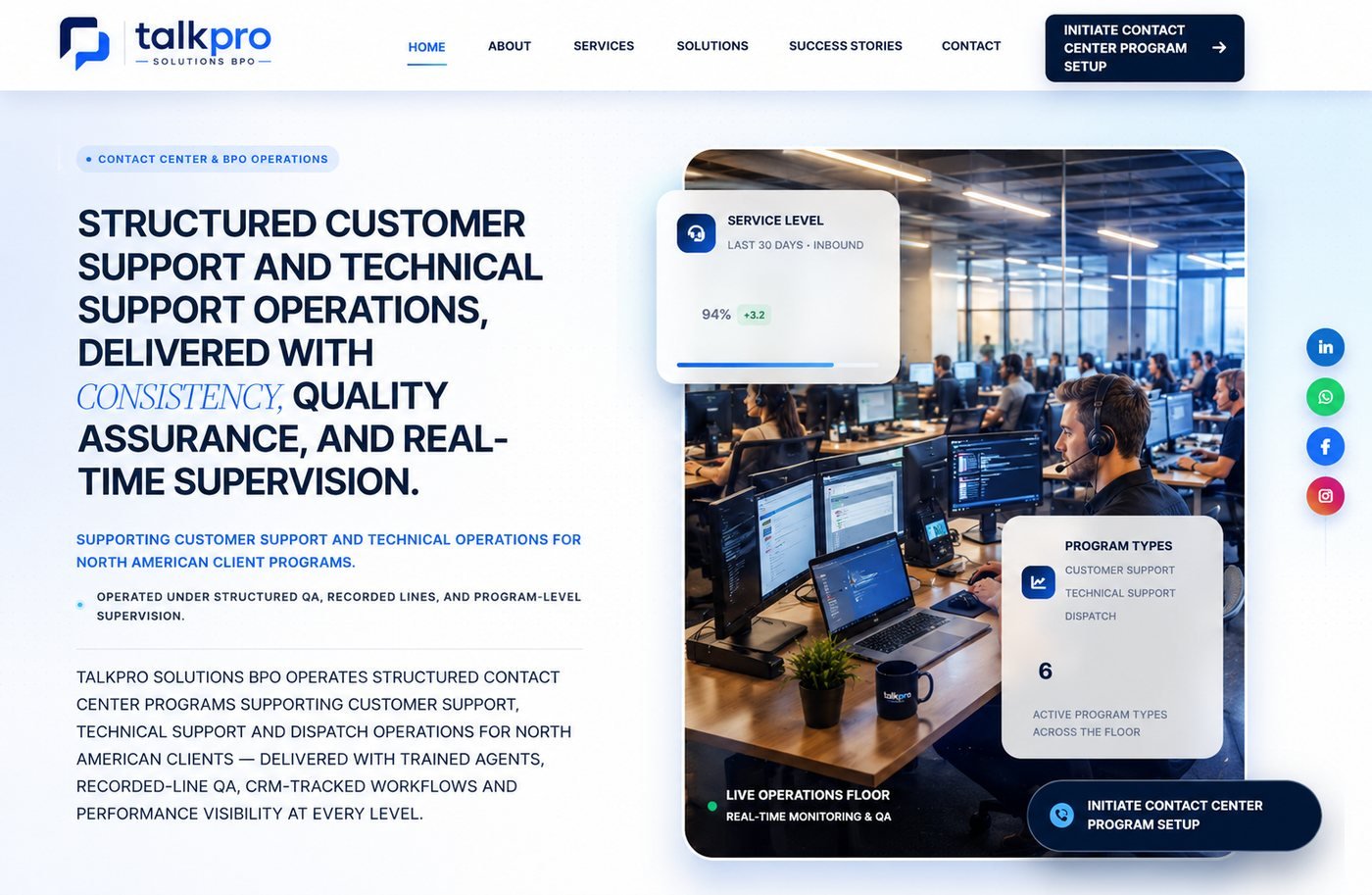 TalkPro Solutions BPO website designed and built by InfyTech